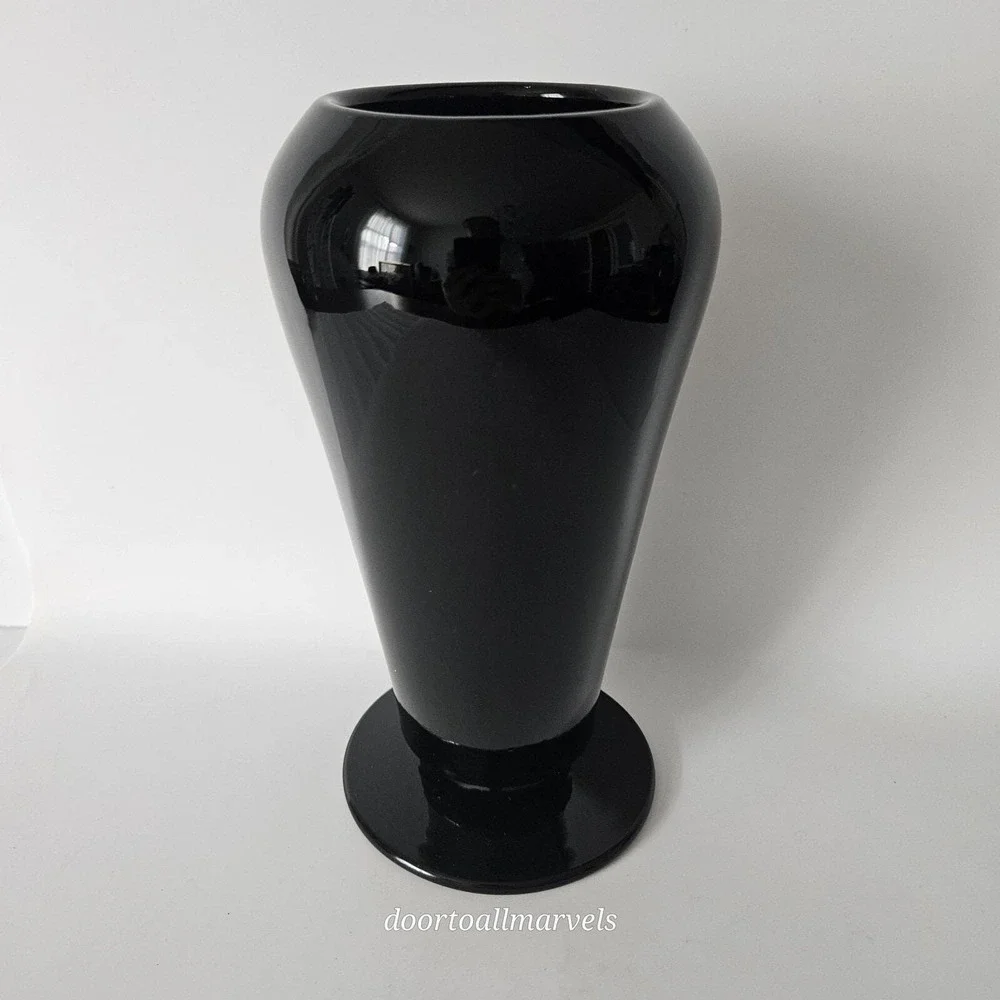VTG Tiffin US Glass Black Glass Art Deco Vase Cupped Dahlia #151  7.75